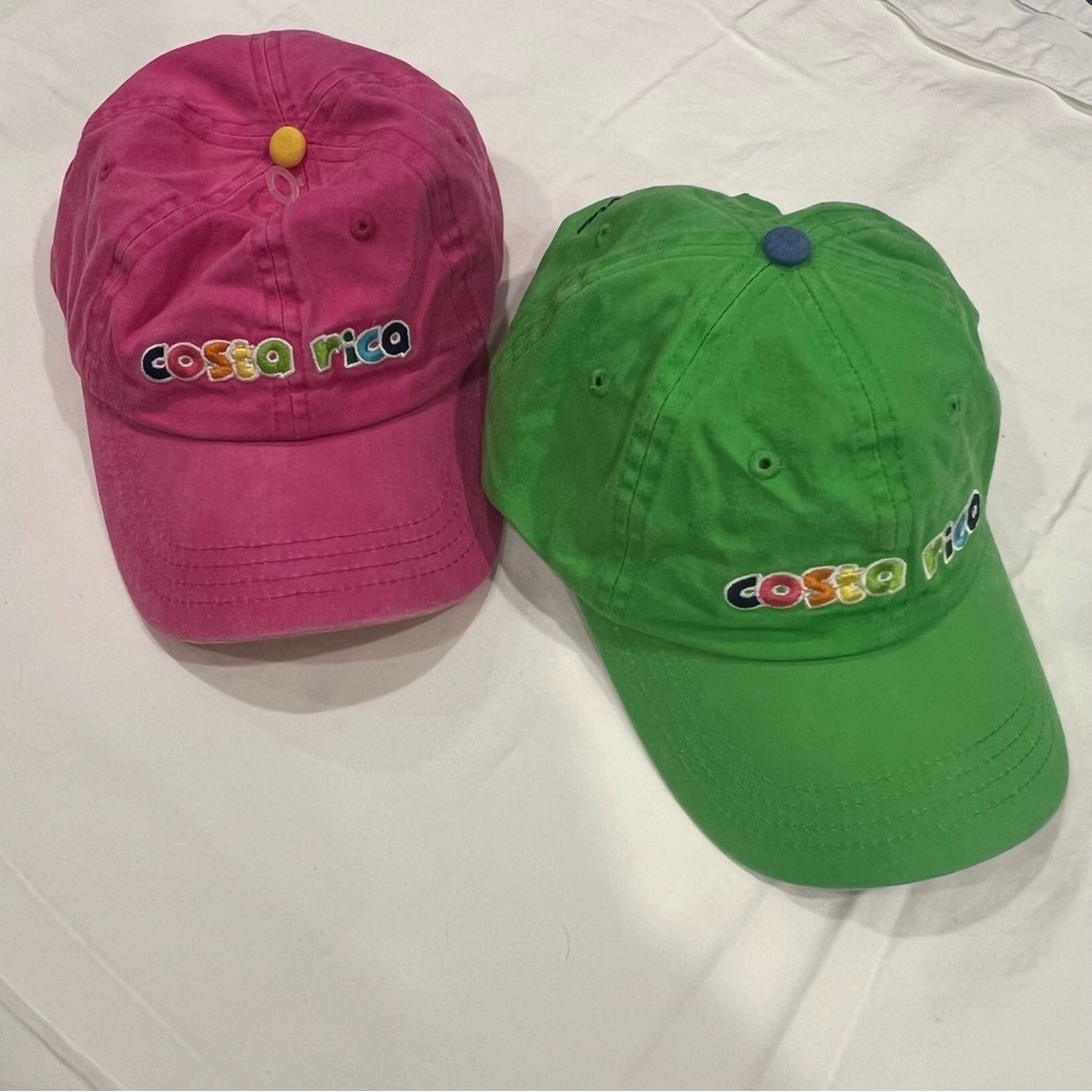 NWT Two Costa Rica Pura Vida hats baseball caps Pink Green unisex cotton travel